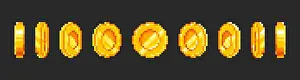 Rotation Prints: Rotating pixel gold coin animation frames - 8 bit spinning currency sprite sheet with different angles