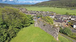 Liquor Prints: Rothes Moray Scotland the stone wall remains of 12C Rothes Castle on a hill overlooking the town and countryside