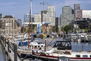 Sails Prints: Rotterdam Marina, behind high-rise buildings in the Maritiem District on the other side of the Nieuwe Maas