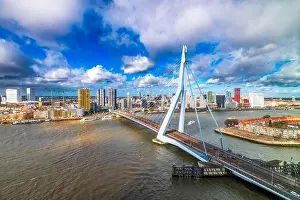 Nieuwe Maas Prints: Rotterdam, Netherlands, city skyline and bridge in the afternoon