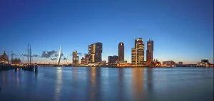 Images Dated 3rd March 2020: Rotterdam, Netherlands, city skyline on the river at twilight