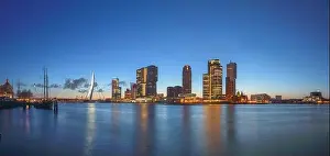 Rotterdam, Netherlands, city skyline on the river at twilight