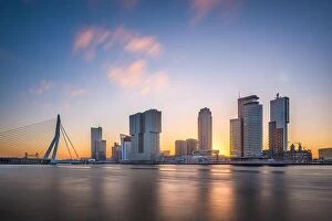Images Dated 3rd March 2020: Rotterdam, Netherlands, city skyline at twilight