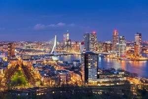 Images Dated 1st March 2020: Rotterdam, Netherlands, city skyline at twilight