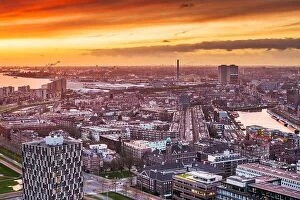 Images Dated 1st March 2020: Rotterdam, Netherlands, cityscape towards the borough of Delfshaven at twilight