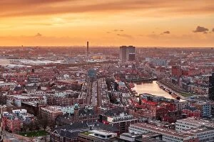 Images Dated 1st March 2020: Rotterdam, Netherlands, cityscape towards the borough of Delfshaven at twilight