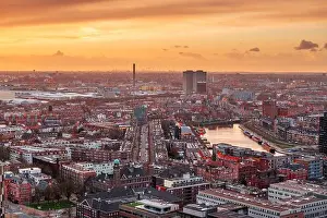 Rotterdam, Netherlands, cityscape towards the borough of Delfshaven at twilight