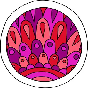 Handdrawn Prints: Round coloring page filled with hand drawn doodle motifs in a circle