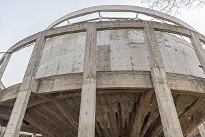 Brutalist Prints: Round Concrete Structure Brutalist Building Under Construction