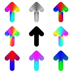 Upwards Prints: Rounded rainbow arrow icon design set