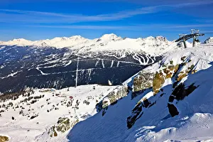 Ski Resort Prints: Roundhouse Lodge on Whistler Mountain with Blackcomb Mountain (2440 metres/8000 feet) in the background