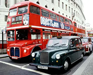 Congestion Prints: Routemaster buses and black cabs in London