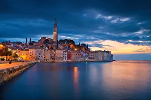 Rovinj, Croatia. Beautiful romantic old town of Rovinj during sunset, Istrian Peninsula, Croatia, Europe