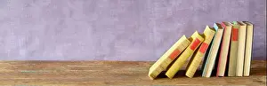 Bookshelf Prints: row of book, panoramic, large copy space