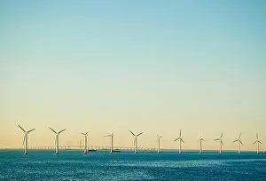 Turbine Prints: Row of Wind Turbines in the Ocean