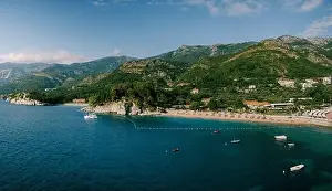Sea Island Prints: Royal beach of Villa Milocer. Montenegro. Aerial view