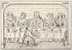 Dinner Party Prints: Royal dinner party in the 15th century, from an old manuscript in the British Museum