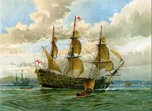 Seventeenth Century Prints: Royal Navy battle ship, c1650 (c1890-c1893).Artist: William Frederick Mitchell