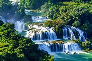 Cao Bang Prints: Royalty high quality free stock image aerial view of “ Ban Gioc “ waterfall