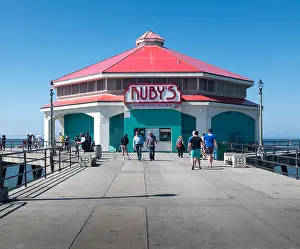 Huntington Prints: Ruby's Diner at the end of the pier at Huntington Beach, California