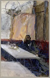 Proportion Prints: Rudolf Konopa Julius von Reisinger at the coffee house table. Watercolor, cover colors