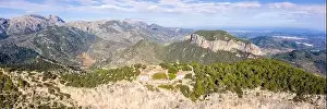 Castell Prints: Ruin of Castell Alaro castle in Majorca landscape mountains mountain vacation travel aerial panorama in Spain