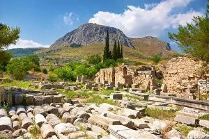 City Collection: Ruins of the ancient city of Corinth, view of the Acrocorinth, Greece