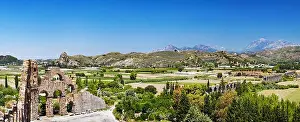 Ruins of ancient Roman aqueduct in Aspendos near Antalya, Turkey