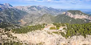 Ruins of castle Castell Alaro on Mallorca mountain landscape scenery travel traveling holidays vacation aerial photo