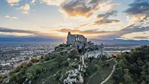 Medieval Architecture Prints: Ruins of Château de Crussol, a 12th Century Medieval Castle on a Hilltop Overlooking the Rhône Valley in Saint-Péray