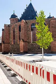 Frankfurt Prints: Ruins of a church in Hanau, Germany. Historic sites in the city. Sightseeing monuments