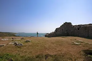 English Heritage Prints: The ruins of King Charles Castle, Castle Down, Tresco, Isles of Scilly, UK. MODEL RELEASED
