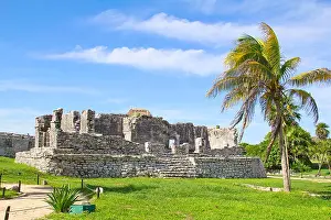 Water Blue Prints: Ruins of the Mayan fortress and temple near Tulum, Mexico
