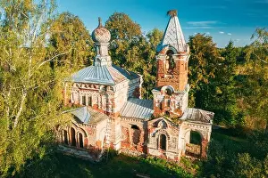 Discarded Prints: Ruins Of Old Cultural And Architectural Monument In Sunny Autumn Day