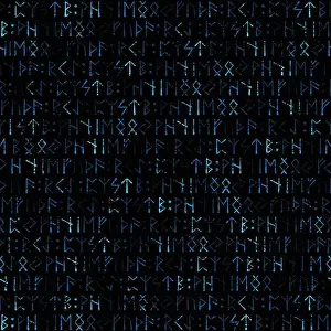Compass Prints: Runic viking blue grunge alphabet