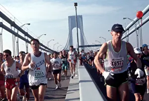 Multicultural Prints: Runners cross the Verrazano Narrows Bridge at the start of the NYC Marathon in 1992