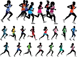Jogging Prints: runners silhouettes collection - vector