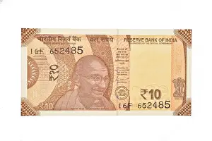 Rupees Prints: Ten Rupees Note Isolated on White Background with Clipping Path