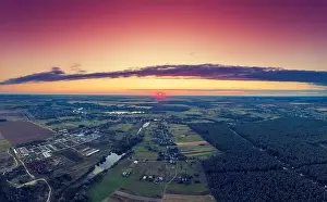 River Lake Prints: Rural landscape, aerial view. View of plowed and green fields