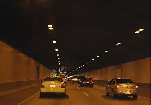 Navigate Prints: Rush hour traffic on Trans Canada Highway 1 in tunnel Vancouver British Columbia Canada