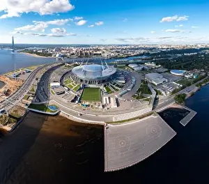 Russia, St.Petersburg, 01 September 2020: Drone point of view of new stadium Gazprom Arena