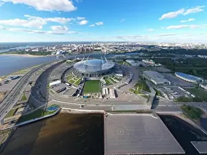 Lakhta Prints: Russia, St.Petersburg, 01 September 2020: Drone point of view of new stadium Gazprom Arena