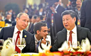 Dictator Prints: Russian President Vladimir Putin during a reception hosted by Chinese President Xi Jinping marking the 70th anniversary