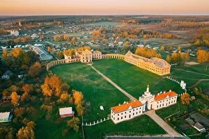 Aerial Landscape Collection: Ruzhany, Brest Region, Belarus. Cityscape Skyline In Autumn Sunny Evening
