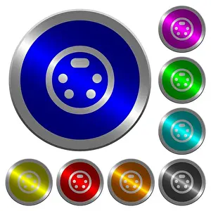 Pictograms Prints: S-video connector icons on round luminous coin-like color steel buttons
