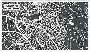 River Road Prints: Sabadell Spain City Map in Retro Style. Outline Map. Vector Illustration