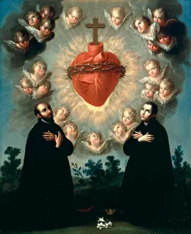 Baroque Art Prints: Sacred Heart of Jesus with Saint Ignatius of Loyola and Saint Louis Gonzaga