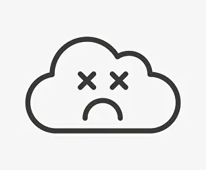 Weak Prints: Sad face cloud icon. No internet connection