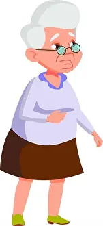 Grandma Prints: sad grandmother watching news on tv cartoon vector