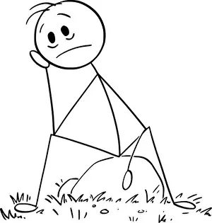 Stickman Prints: Sad, Unhappy or Frustrated Person, Vector Cartoon Stick Figure Illustration